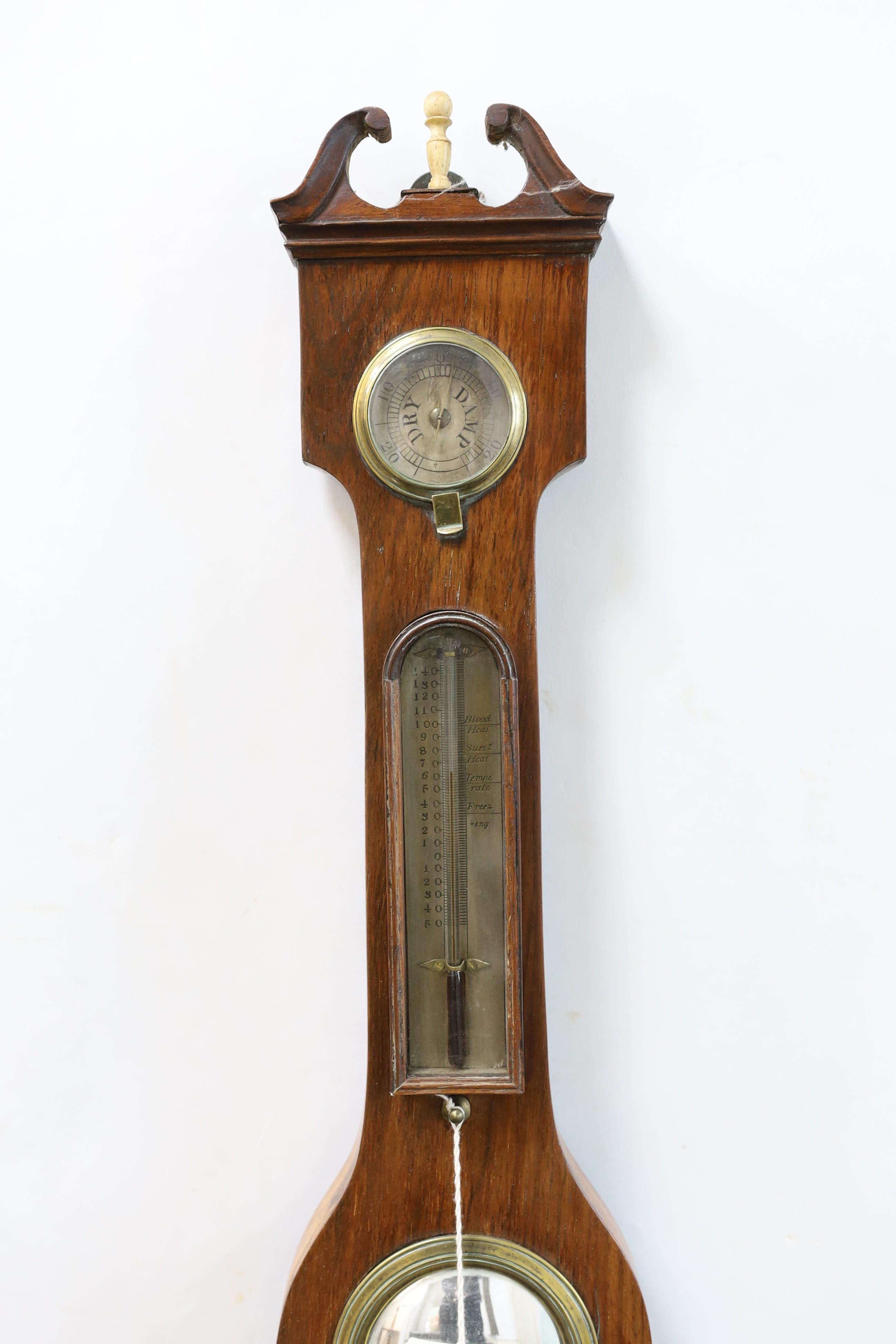 A George III rosewood wheel barometer and thermometer, with engraved silvered dials marked G. Arzoni, Canterbury, height 97cm
